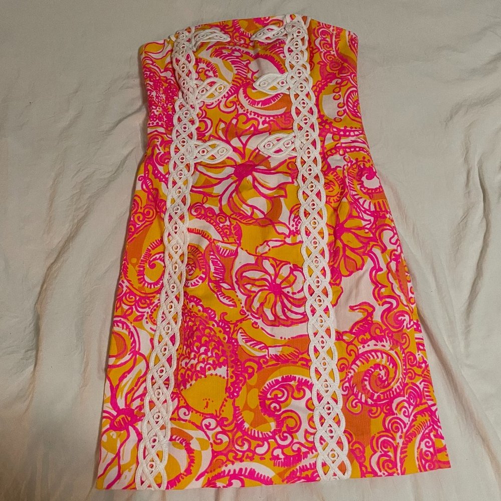 Lilly Pulitzer Strapless Dress / Pink and Orange
